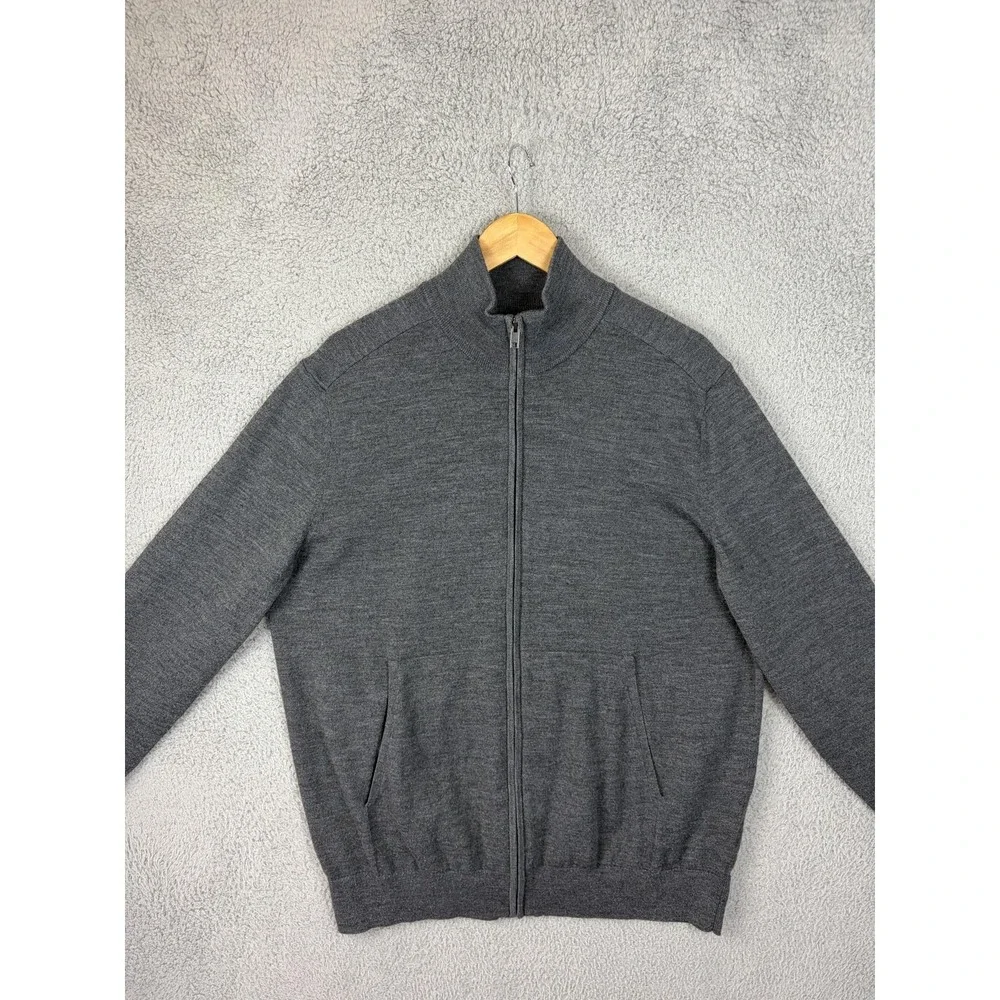 Banana Republic Sweater Mens XL Gray Merino Blend Full Zip Mock Neck Knit Mens